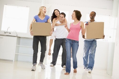Office relocation planning in Knightsbridge with moving boxes and business furniture