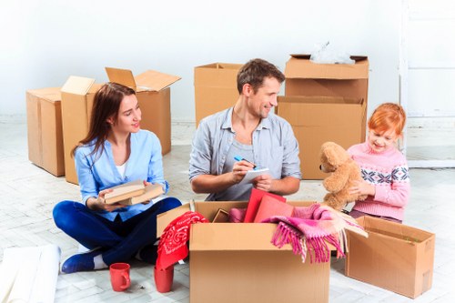 Professional office moving crew transporting desks and files in Knightsbridge